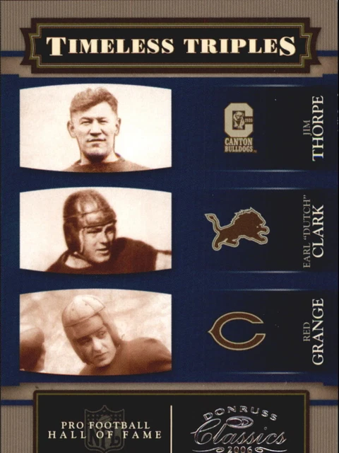 2006 Donruss Classics Timeless Triples Silver Card #8 Thorpe/Clark/Grange 2006 Donruss Classics Timeless Triples Silver Card #8 Thorpe/Clark/Grange