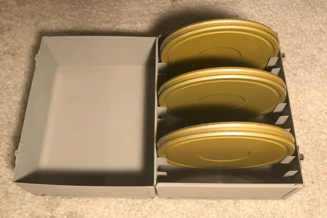 Lot of 3 Vintage Empty 7" Metal Film Reels & Canisters and 12 Reel Metal Case