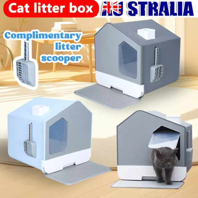 Self Cleaning Hooded Cat Litter Box Enclosed Large Kitty Toilet Box Tray Refills