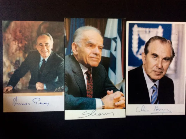 chaim HERZOG signed PHOTOS AUTHENTIC ISRAELI LEADERS SHIMON PERES COA