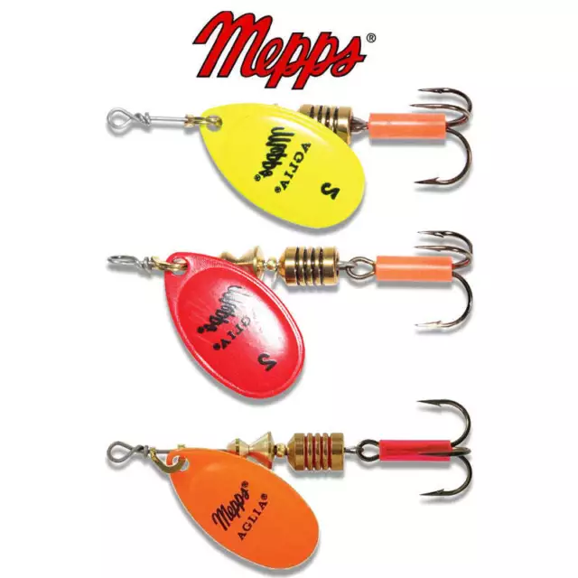 Mepps Aglia Fluo Spinner/Lure Size 2-3 Chartreuse Orange Red Pike Perch Trout