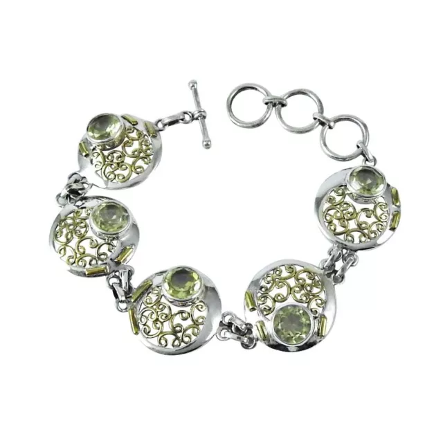 Natural Limón Cuarzo Gema 925 Cadena de Plata Boho Pulsera para Mujer Z9