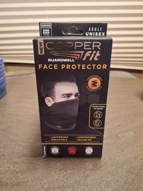 Copper Fit Guardwell Face Protector Mask Adult Charcoal Gray/Black UV30 NEW NIB