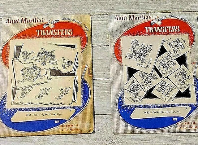 2 patrones de transferencia bordado de hierro caliente tía Martha's 3265 y 3437