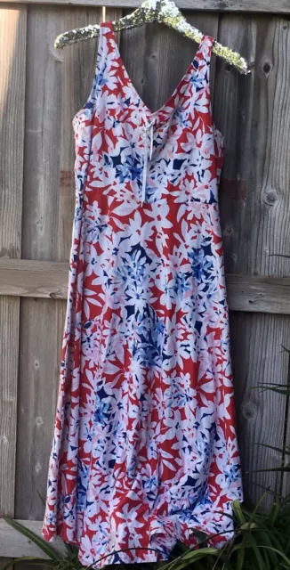 Chaps by Ralph Lauren Maxi Dress L Sleeveless Cotton White Blue Red 4th July