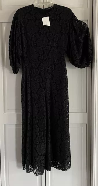 Zara Women’s Black Midi Guipure Lace 3/4 Voluminous Sleeve Jumpsuit Size S