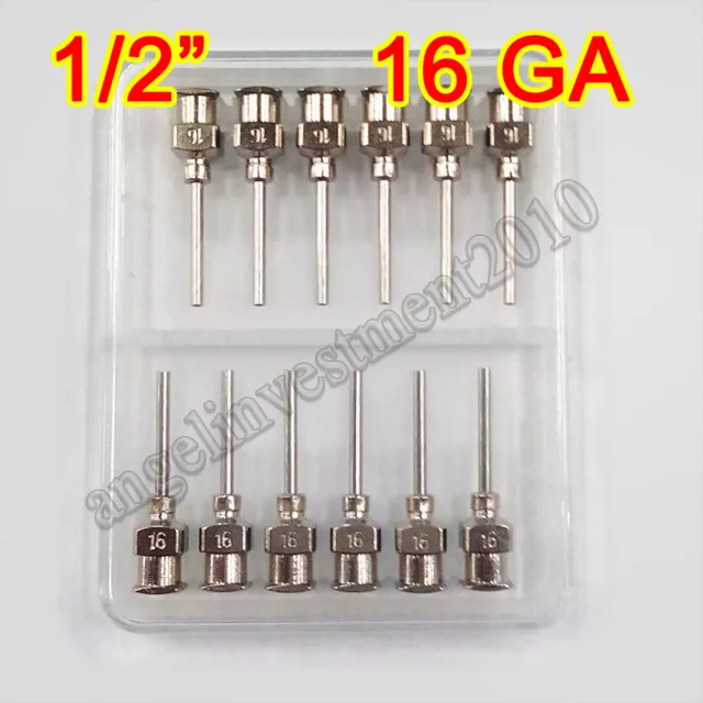 12pcs 1/2" 0.5 inch 16GA Blunt stainless steel dispensing syringe needle tips