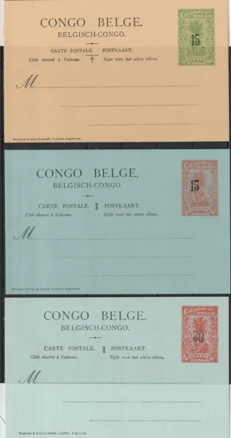 Belgisch Kongo 3 versch. Ganzsache Karten mit Überdruck, je ungebraucht #1090098