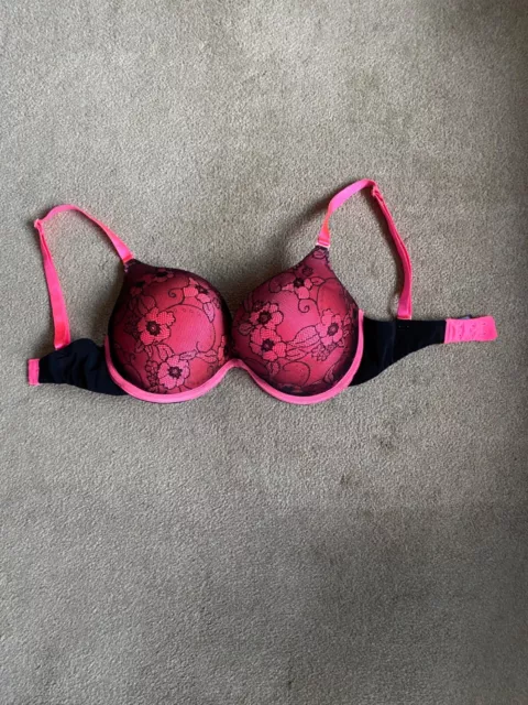 Ann Summers ‘The instant boob job’ black & hot pink lace bra. Size 32DD. 