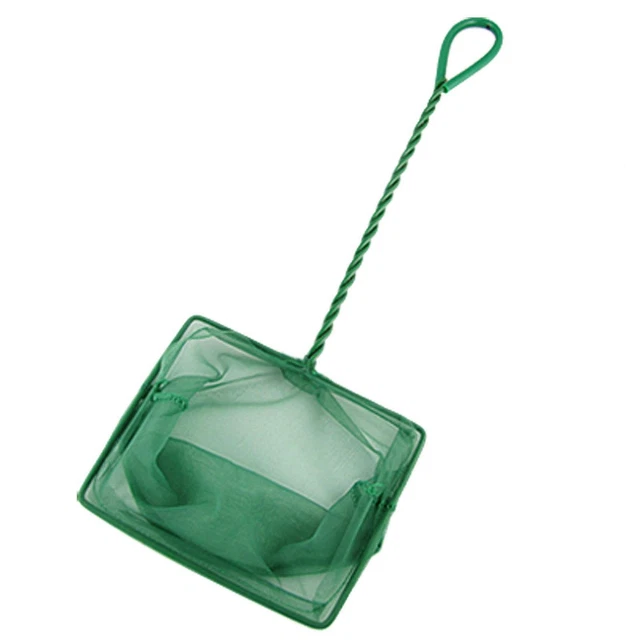 Aquarium Green Twisted Handle Square Fish Landing Net M