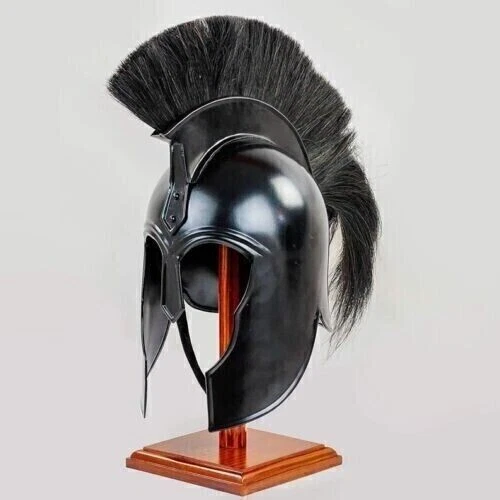 Medieval Greek Corinthian Helmet Black Great Spartan Warrior Movie Helmet Larp