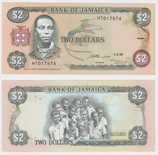 2 Dollar Banknote Jamaika Jamaica 1993 bankfrisch UNC Pick 69a (162123)