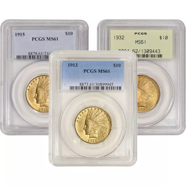 US Gold $10 Indian Head Eagle - PCGS MS61 - Random Date and Label