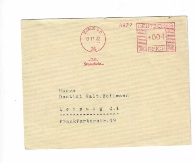 GERMANY 1932 Cover with Meter Cancel sent from Berlin to Leipig