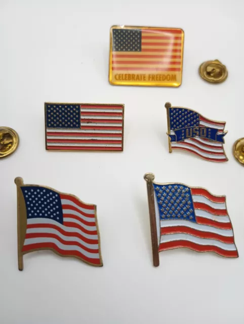 LOT of 5 USA Vintage USO PATRIOTIC & FLAG Lapel Pins Celebrate Freedom 2