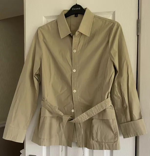 Landsend ladies size 16 beige lightweight jacket pleat back front pockets EC