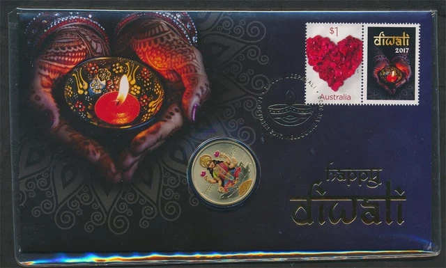 Australia: 2017 Happy Diwali, Hindu New Year Coloured $1 PNC