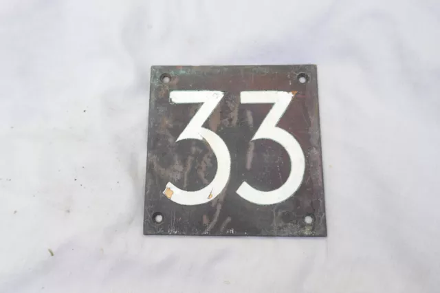 Antique Authentic Door number 33 Patinated Bronze Plate Inset Enamel 3X3" 1900s