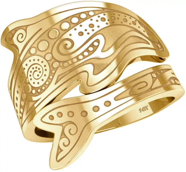 Ladies 10k or 14k Yellow or White Gold Aboriginal Dolphin Spoon Ring