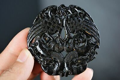 Amazing Chinese Old Jade Hand Carved *Dragon&Phoenix* Pendant Z22