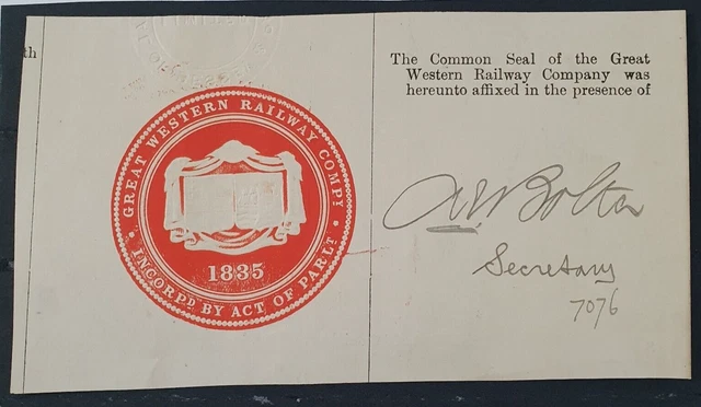 Great Western Railway Company Large Embossed Letter Seal - 1838-1948