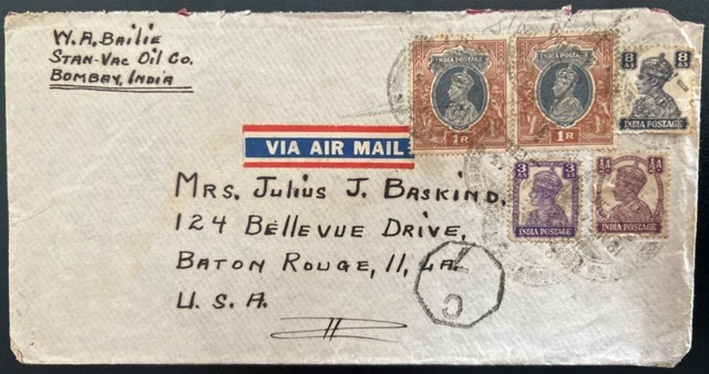 BOMBAY INDIA AIRMAIL COVER TO Baton Rouge LA USA