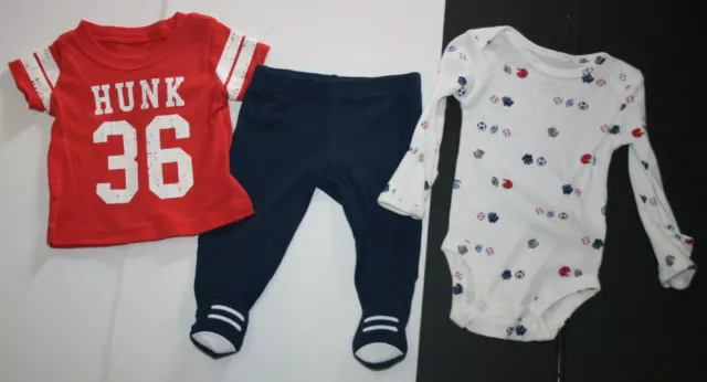 New Carter's 9m Boys 3 Piece Set HUNK Football Top Bodysuit & Footed Pants