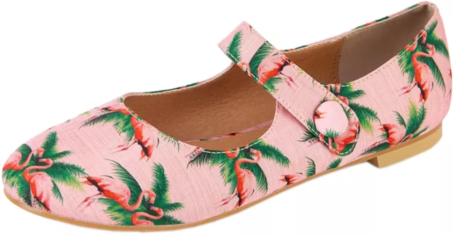 Lulu Hun RUBY Tropical FLAMINGO Vintage Riemchen FLATS Ballerinas RosaRockabilly