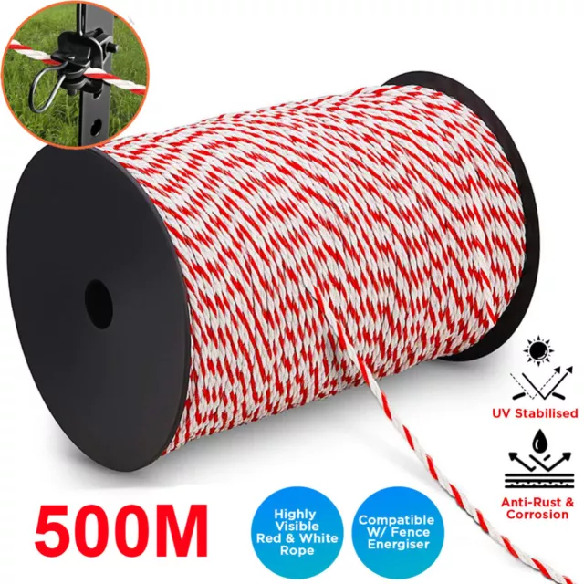 500m Polywire Roll Electric Fence Energiser Stainless Steel Poly Rope Insulator