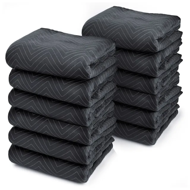 12 Moving Blankets Furniture Pads - Ultra Thick Pro - Black 40" x 72"