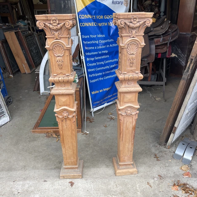 Bova 77 Pair Antiques Carved Stripped newell posts 55 x 8“ square base