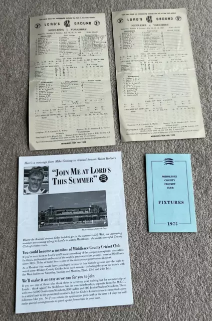 Middlesex CCC items dating from 1955 to 1995, Scorecards, Fixtures etc