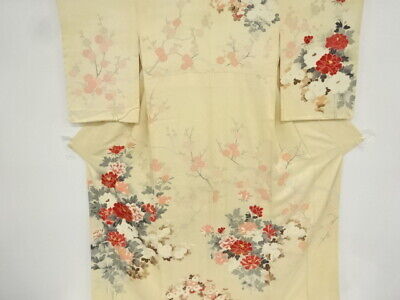 71678# Japanese Kimono / Antique Kimono / Branch Ume With Kiku & Peony