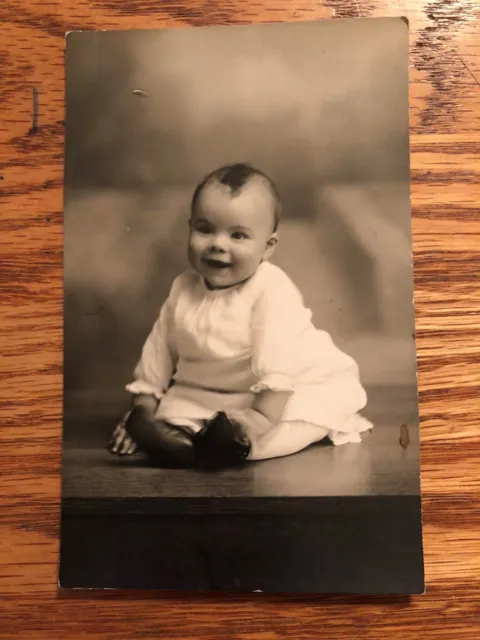 Antique RPPC Real Photo Postcard of Laughing and Smiling Baby !