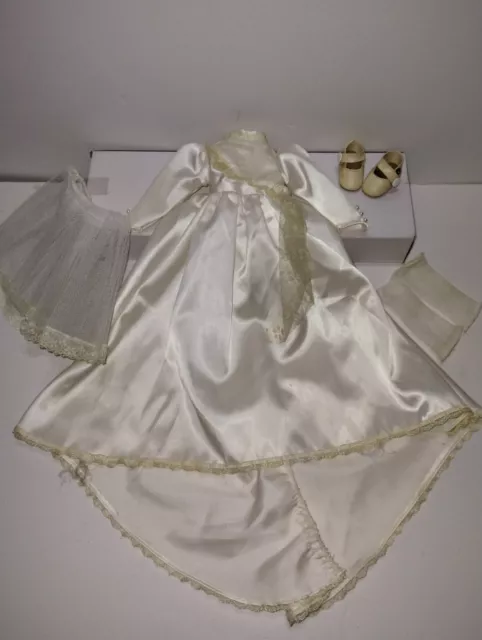 Vintage Victorian Doll Christening / Wedding Dress With PettiCoat Socks Shoes