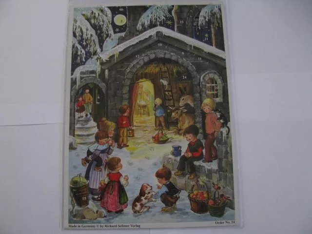 Nostalgischer Advenskalender A4 mit Glimmer von Sellmer Verlag, am Stall