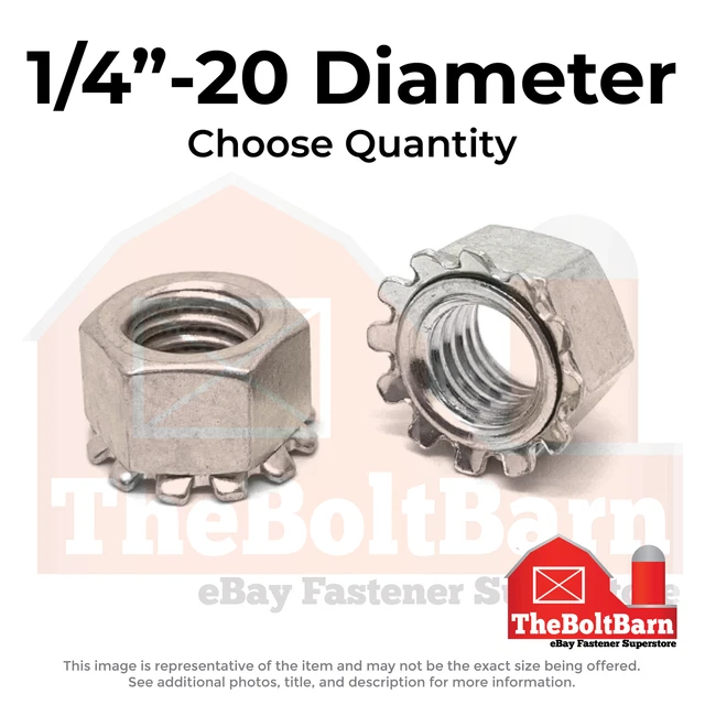 1/4"-20 Stainless Steel K Lock Keps Nuts (Choose Qty)