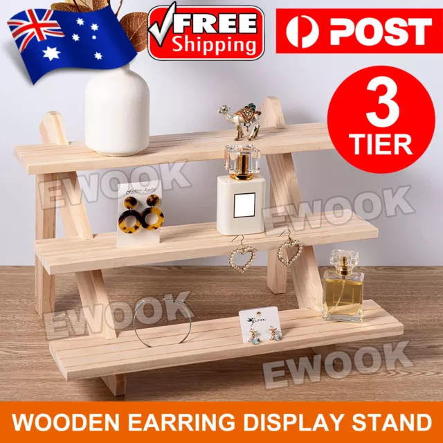 3 Layer Wooden Earring Display Stand Holder Jewelry Necklace Rack Organizer AU