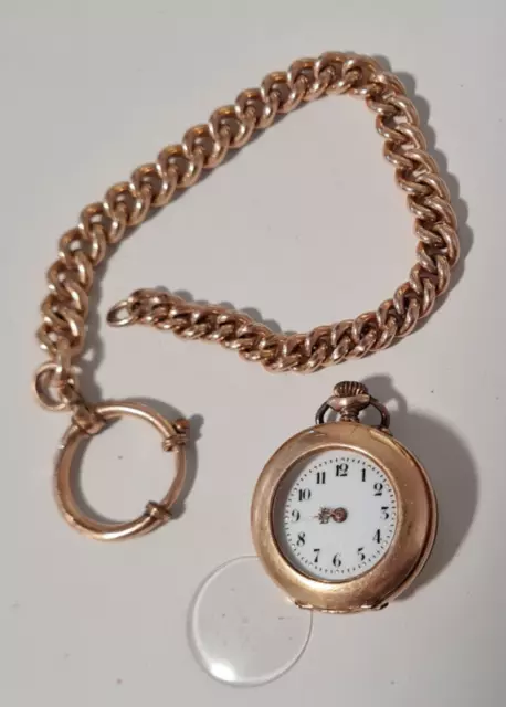 antike Taschenuhr (defekt) + Taschenuhrkette mit 750er 18K Goldmantel - Nachlass