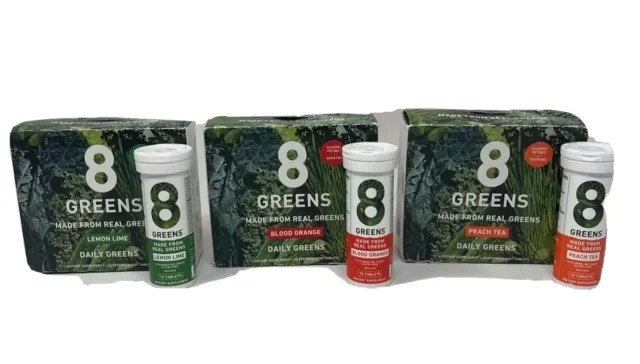 8Greens Daily Greens Effervescent Tablets Lot of 70 Peach Tea, BloodOrange, lime