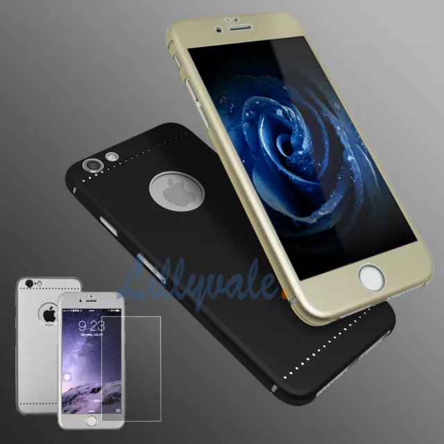 Aluminum Hybrid 360° Hard Ultra thin Case+Tempered Glass Cover For iPhone 6/6S