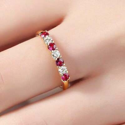 1Ct Round Cut Ruby Diamond Solitaire Lab Created Band Ring 14k Yellow Gold Over