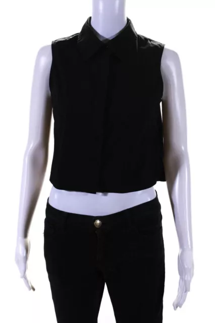 Milly Womens Cotton Hidden Placket Collared Cropped Tank Top Black Size S
