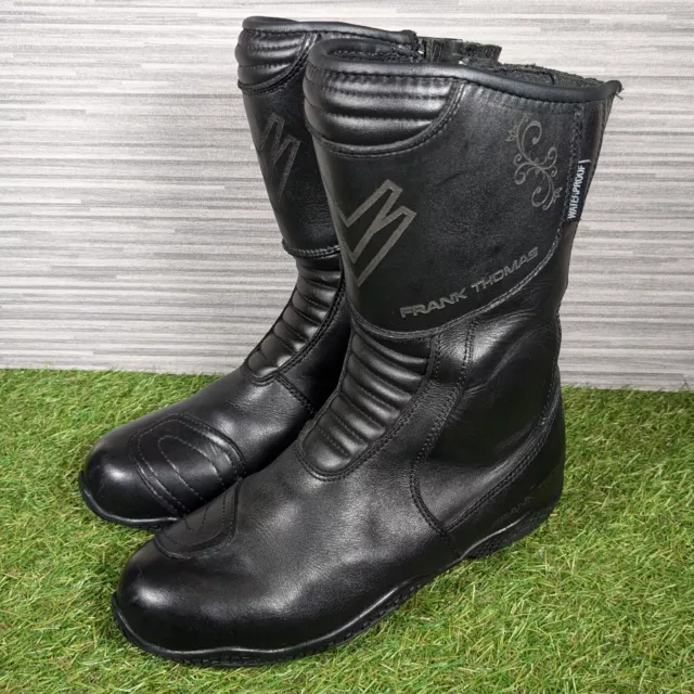 FRANK THOMAS WOMENS Black Leather Motorcycle Boots Waterproof Size UK 6 EU 38 39.99 PicClick UK