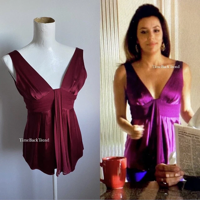 Haut En Soie Rouge Porté Par Gabrielle Solis (Desperate Housewives) - Taille XS, Vintage | Chemisier Soirée Ajusté