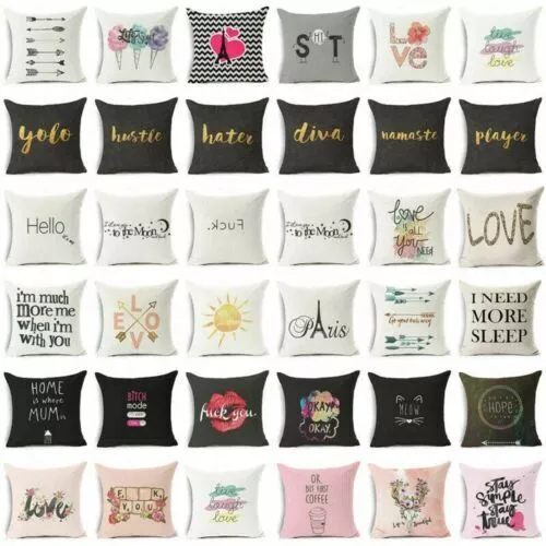 18" Funny Art Words Cotton Linen Pillow Case Sofa Throw Cushion Cover Home Decor