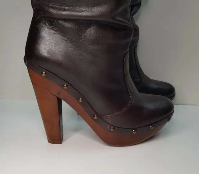 RIVER ISLAND SIZE 5Uk Eur38 Womens Brown Leather High Heel Platform ...