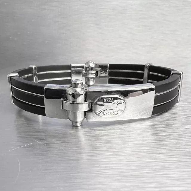SAURO BREV 18K White Gold Black Rubber Men s Bangle Cuff
