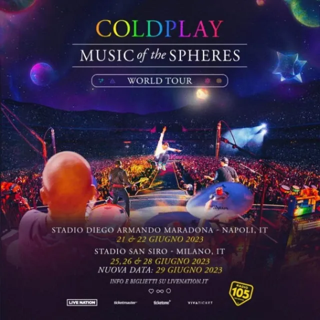 2 Biglietti Coldplay 25 Giugno Milano 2 Anello Blu 210, Fila 6, Posti: 9 e 10
