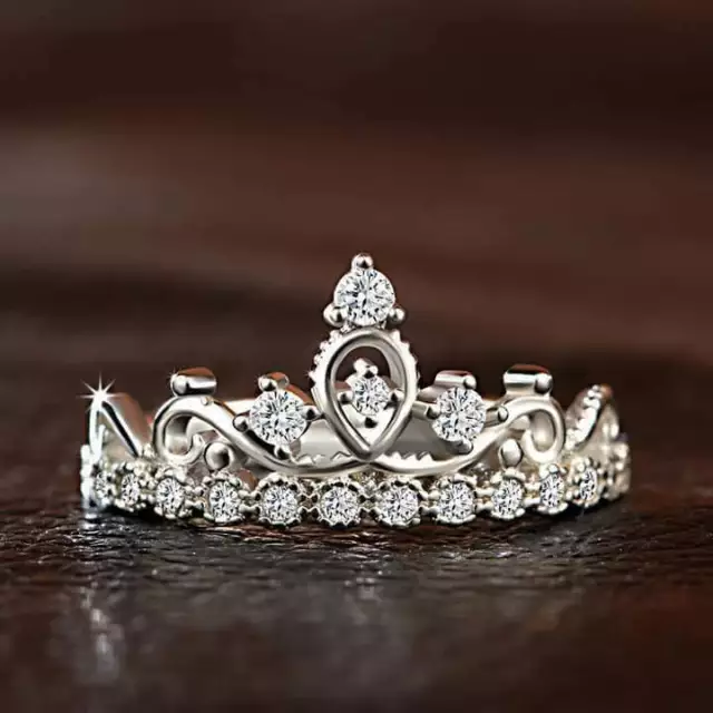 1Ct Simulated Diamond Princess Crown Tiara Engagement Ring 18K White Gold Plated